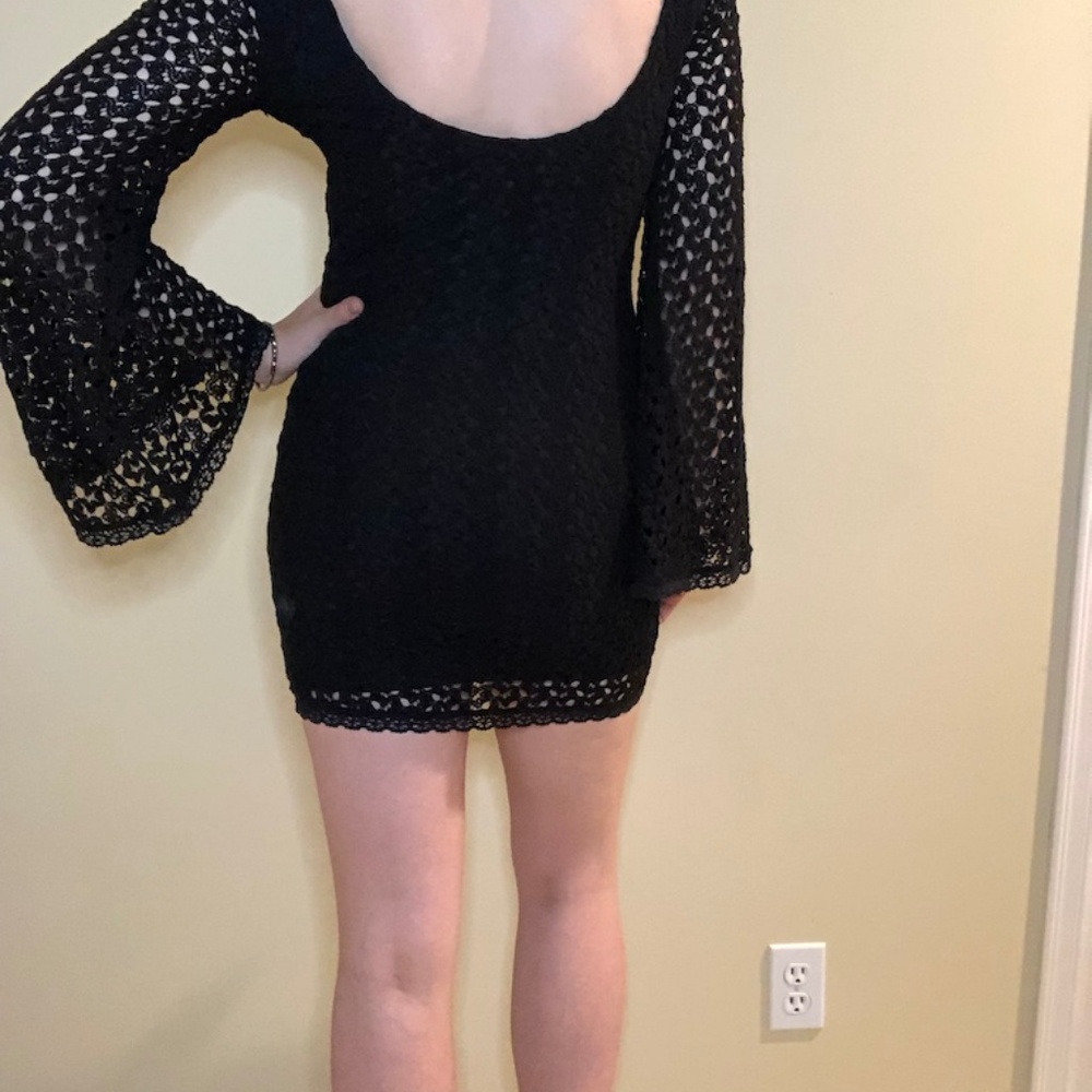 Free People Gypsy Black Crochet Bell Sleeve Dress - Picture 6 of 7